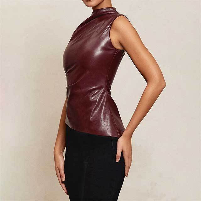 Leather Stack Collar Sleeveless Top