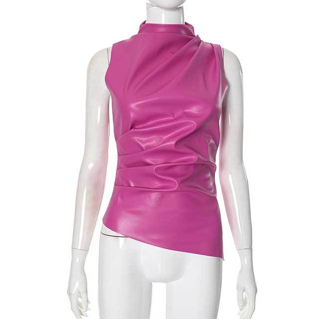 Leather Stack Collar Sleeveless Top