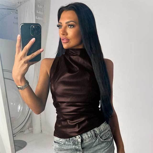 Leather Stack Collar Sleeveless Top