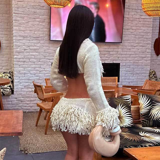 Woolen V-neck Strappy Short Skirt Suit
