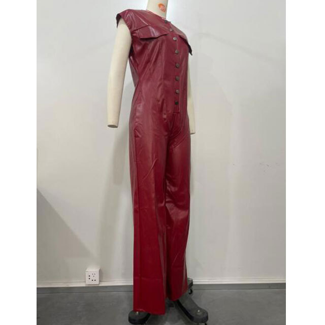 Button Leather Jumpsuit