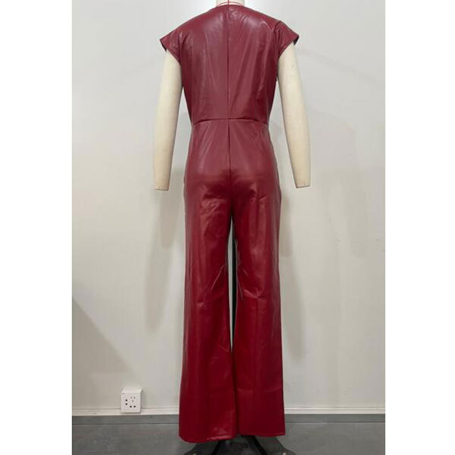 Button Leather Jumpsuit