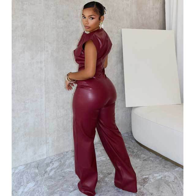 Button Leather Jumpsuit