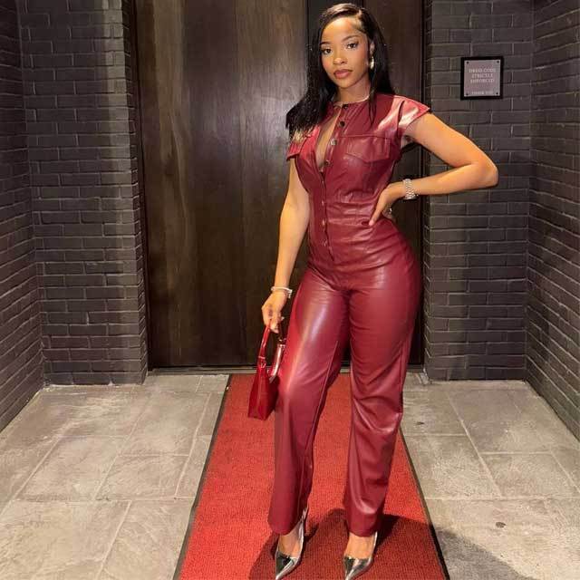 Button Leather Jumpsuit