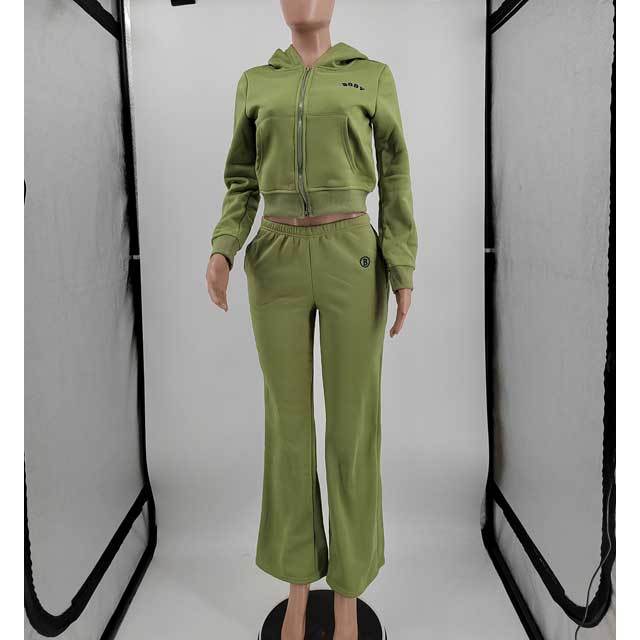 Embroidery Hooded Fall Sweatsuit Set