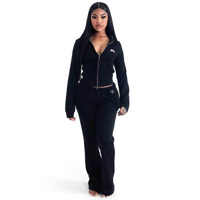 Embroidery Hooded Fall Sweatsuit Set