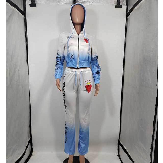 Gradient Hooded Casual Jogging Suit