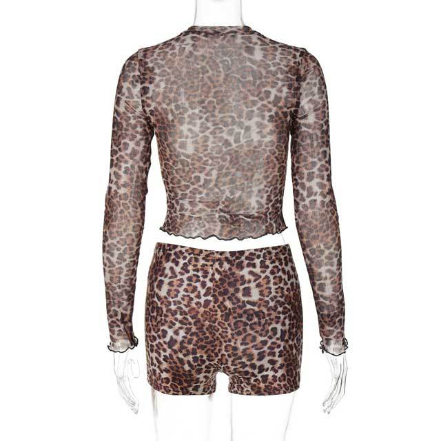 Leopard Print Mesh Top Short Set