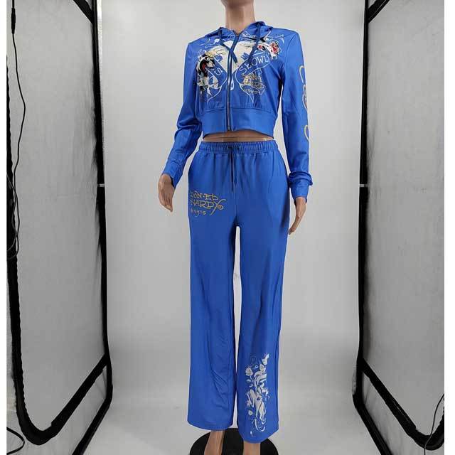 Printed Hooded Top Fall Tracksuit Set