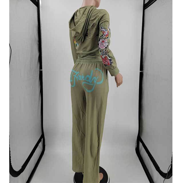 Printed Hoodie Top Casual Jogging Set