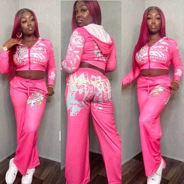 Trendy Printed Two Pieces Hooded Sweatsuit Set