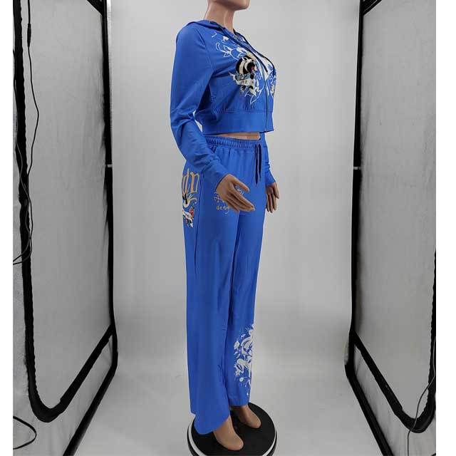 Printed Hooded Top Fall Tracksuit Set