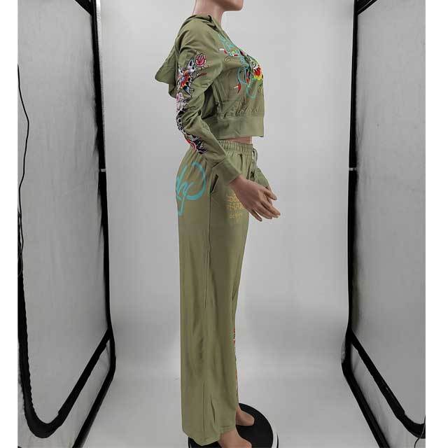 Printed Hoodie Top Casual Jogging Set