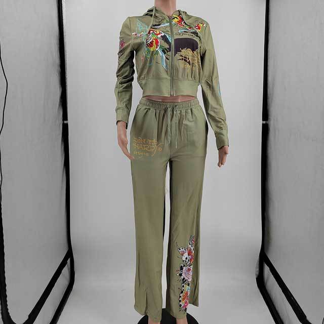 Printed Hoodie Top Casual Jogging Set