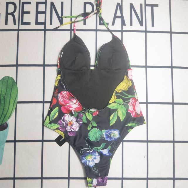 Floral Print Halter Backless Swimsuit