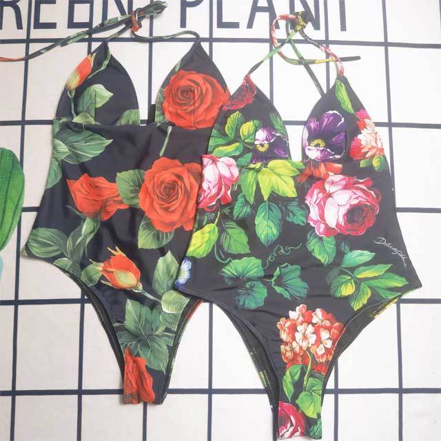 Floral Print Halter Backless Swimsuit