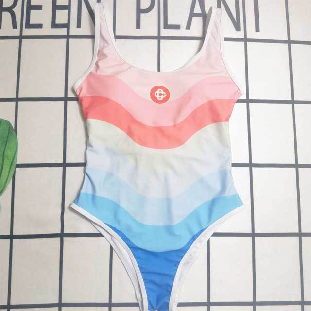 Striped Backless One Piece Swimsuit