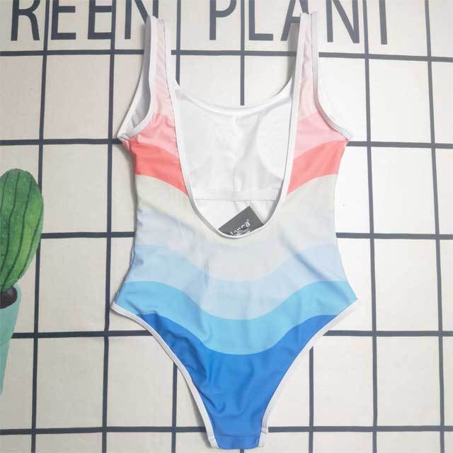 Striped Backless One Piece Swimsuit