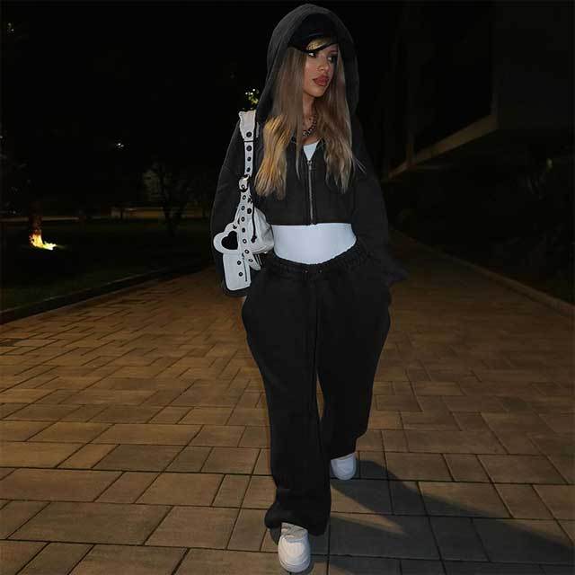 Basic Hooded Casual Tracksuit Set