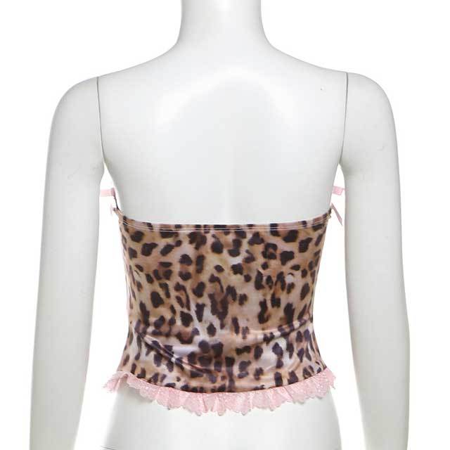 Leopard Print Tube Top Bubble Skirt Set