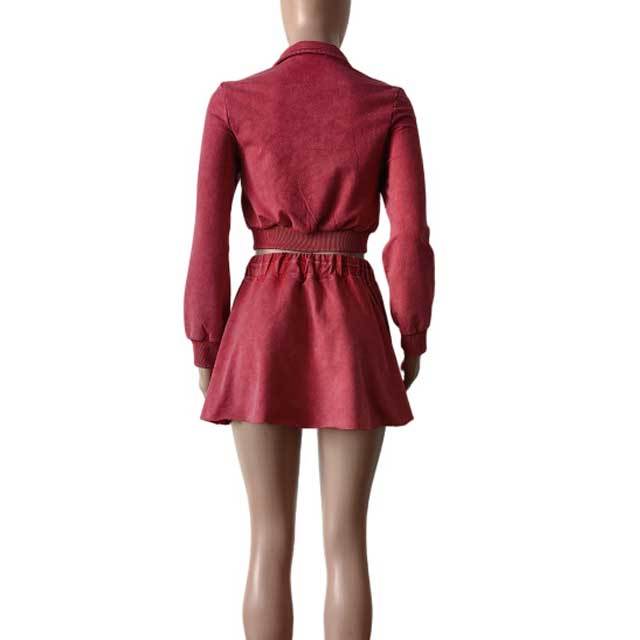Washed Distressed Jacket Top Mini Skirt Set