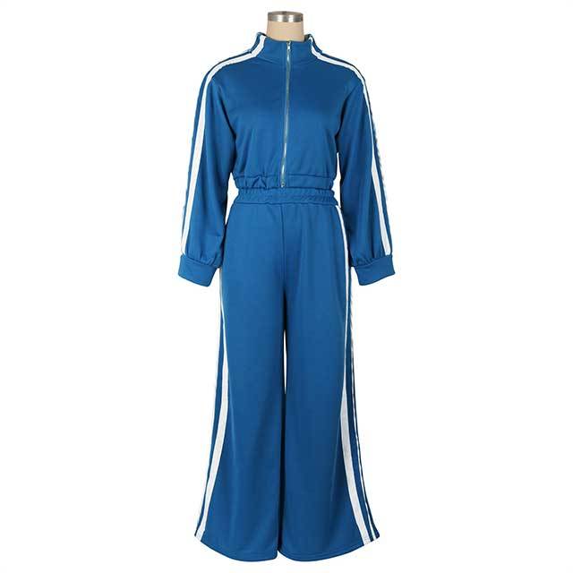 Casual Style Striped Wide Pants Jogging Suit