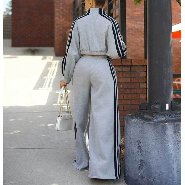 Casual Style Striped Wide Pants Jogging Suit