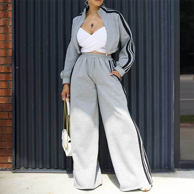 Casual Style Striped Wide Pants Jogging Suit