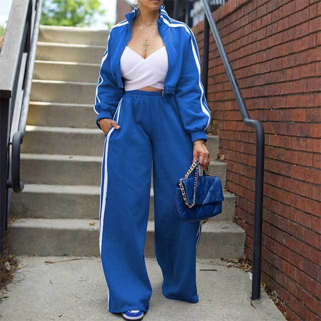 Casual Style Striped Wide Pants Jogging Suit