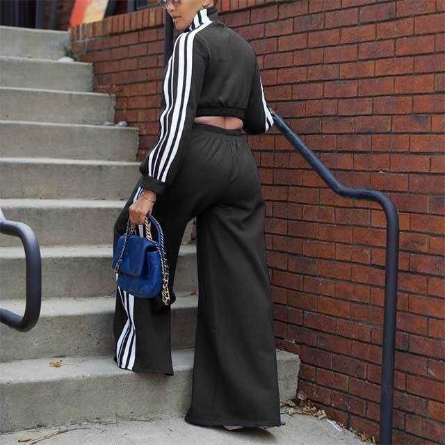 Casual Style Striped Wide Pants Jogging Suit