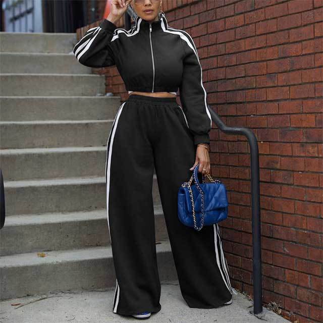Casual Style Striped Wide Pants Jogging Suit