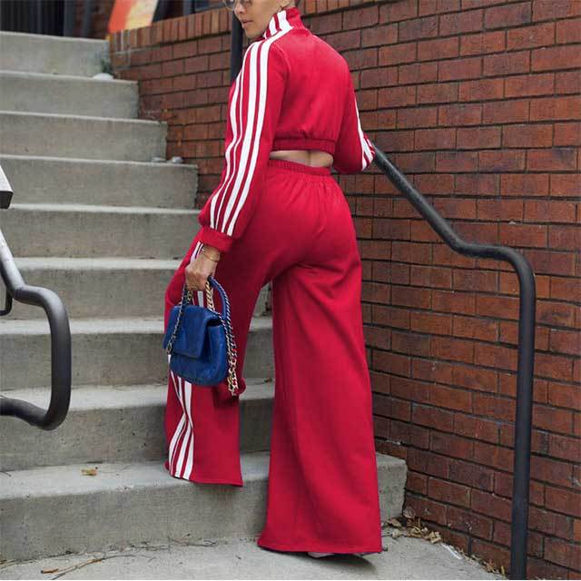 Casual Style Striped Wide Pants Jogging Suit