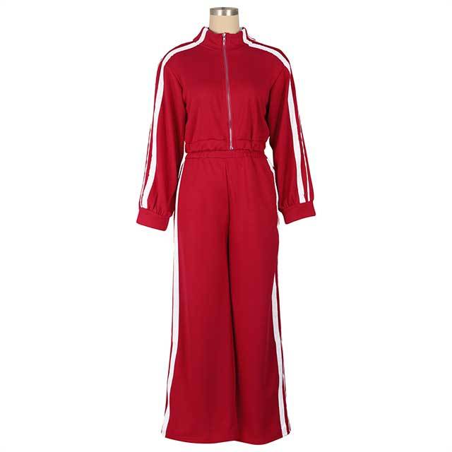 Casual Style Striped Wide Pants Jogging Suit