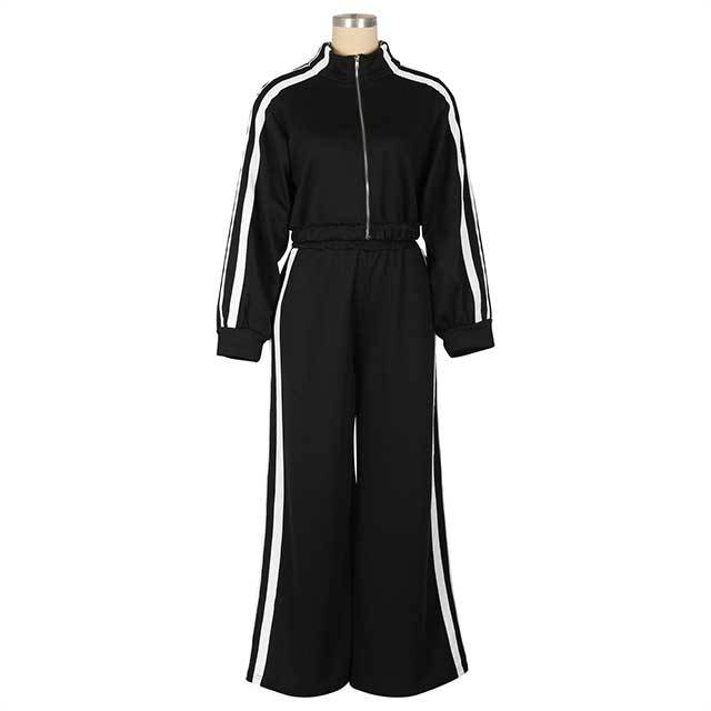 Casual Style Striped Wide Pants Jogging Suit