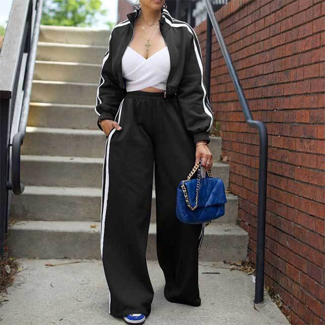 Casual Style Striped Wide Pants Jogging Suit