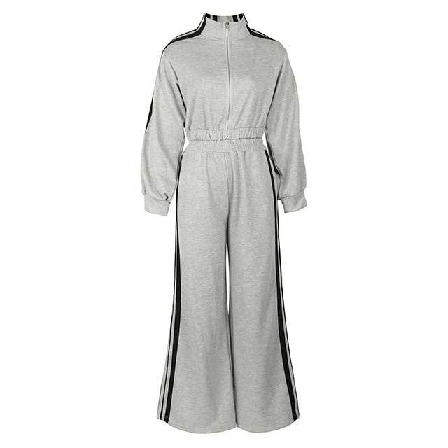 Casual Style Striped Wide Pants Jogging Suit