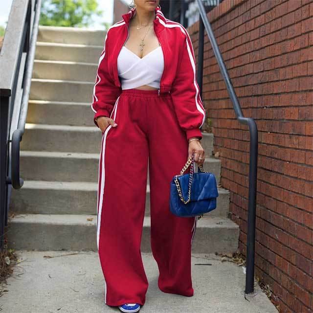 Casual Style Striped Wide Pants Jogging Suit