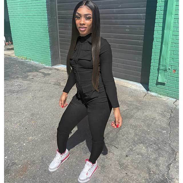 Solid Color Pockets Cargo Jumpsuit