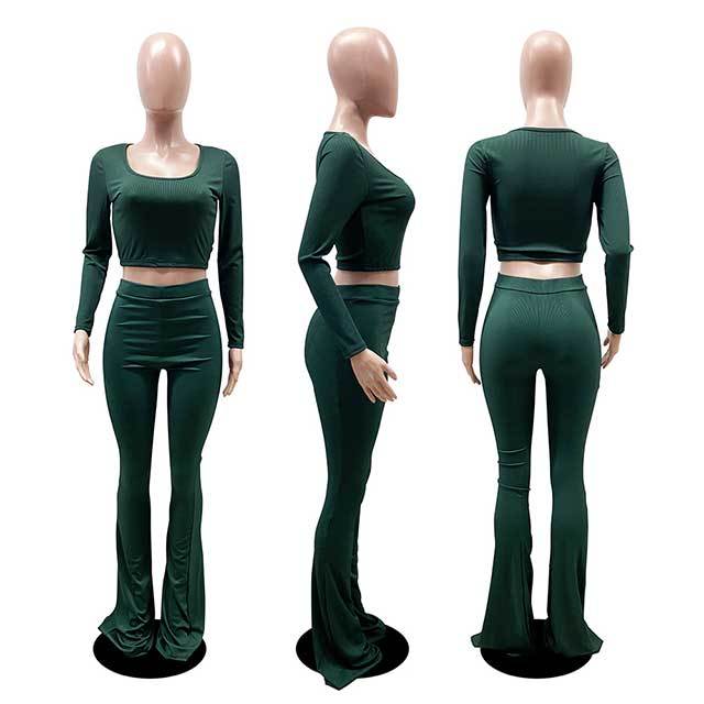 Solid Color Slim Fit Flared Pants Suit
