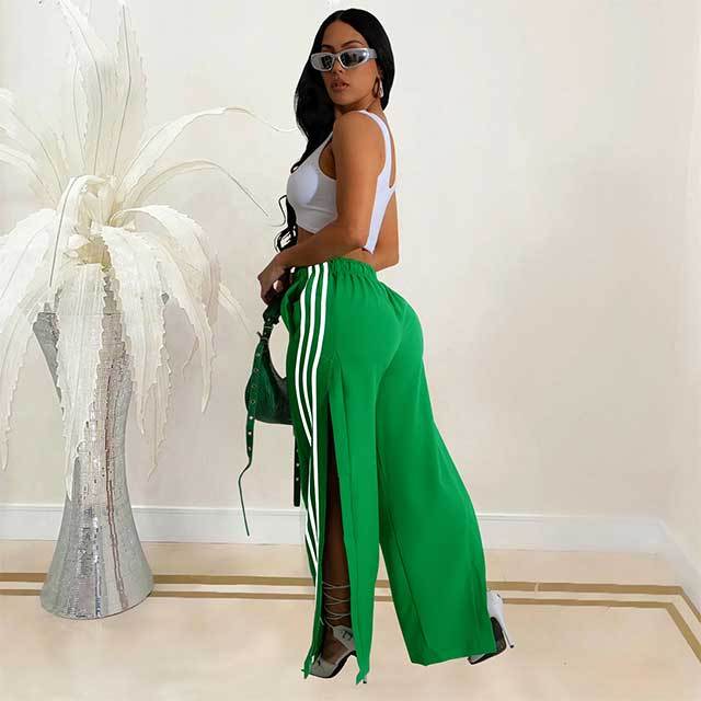 Striped High Leg Split Jogger Pants