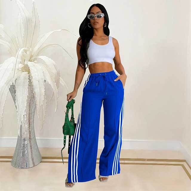 Striped High Leg Split Jogger Pants