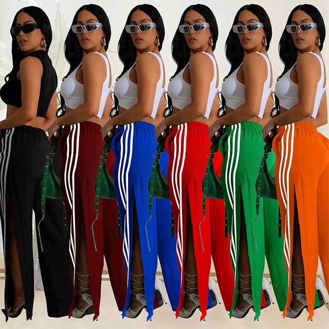 Striped High Leg Split Jogger Pants
