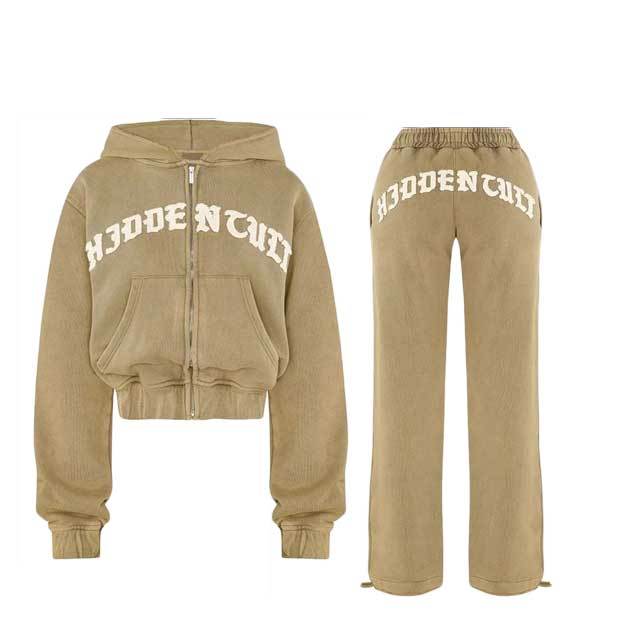 Streetwear Fashion Zipper Up Sweatshirt Suit Set