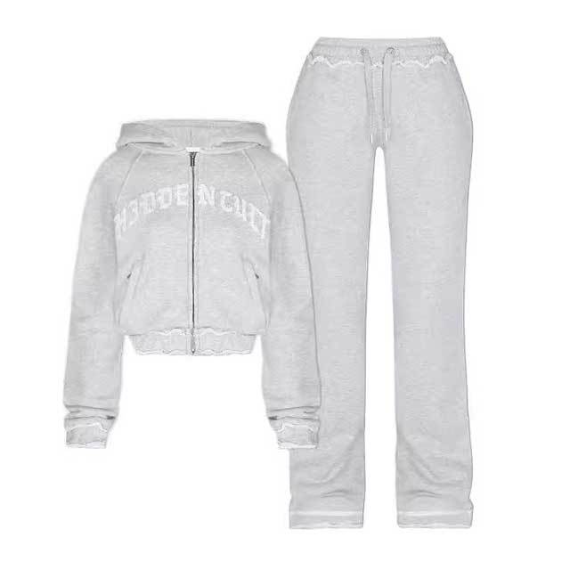 Streetwear Fashion Zipper Up Sweatshirt Suit Set