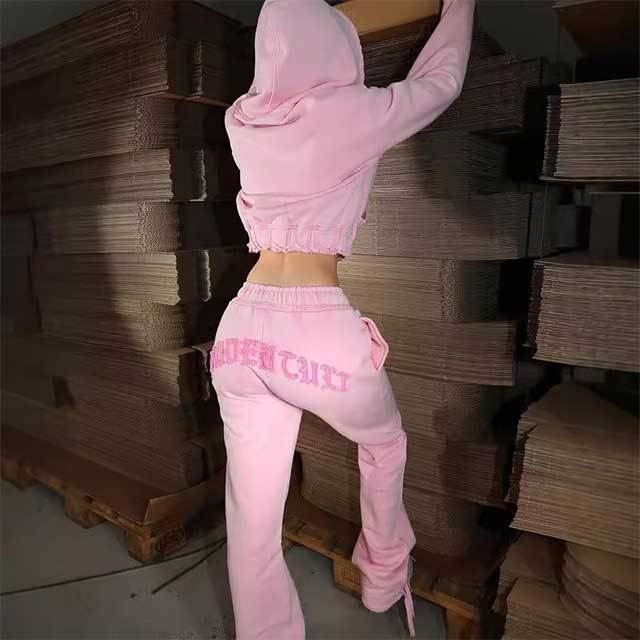 Streetwear Fashion Zipper Up Sweatshirt Suit Set