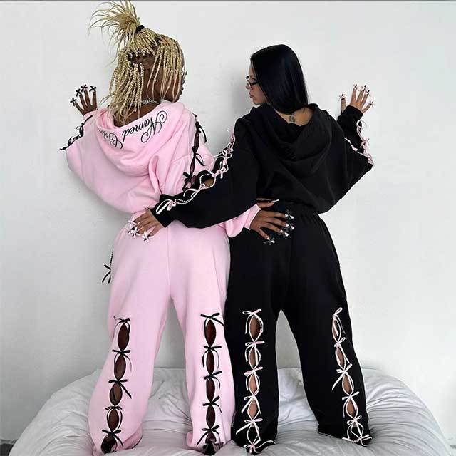 Casual Hollow Out Hoodies Pant Set