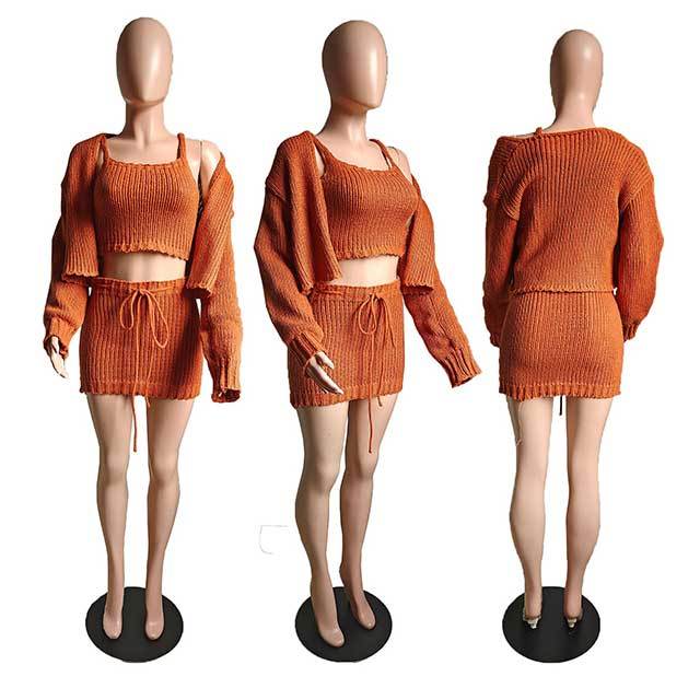 Suspender Cardigan Sweater Skirt Set 3 Pieces