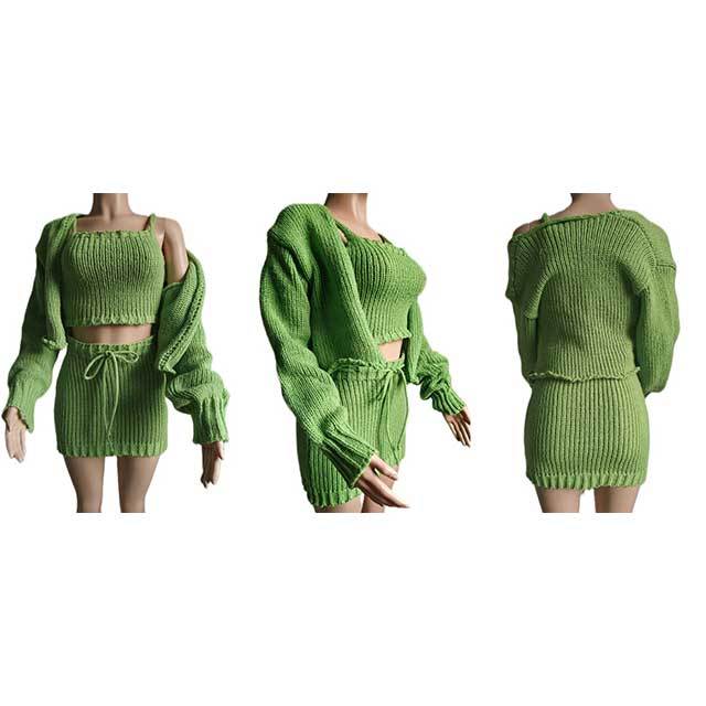 Suspender Cardigan Sweater Skirt Set 3 Pieces