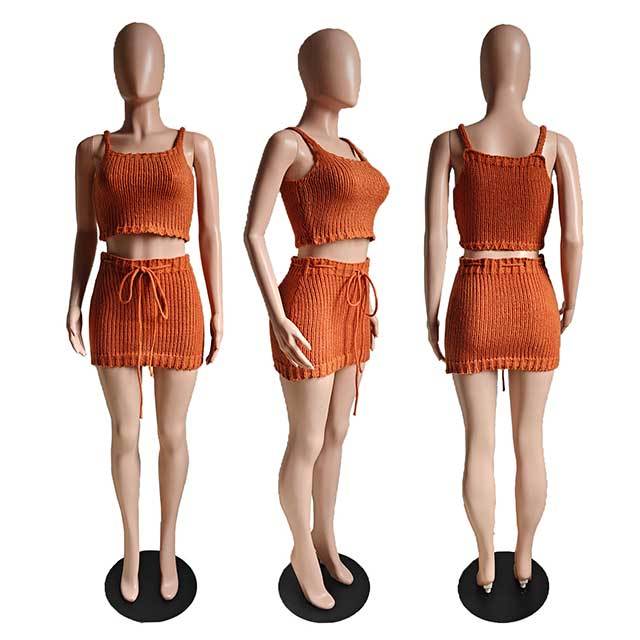 Suspender Cardigan Sweater Skirt Set 3 Pieces