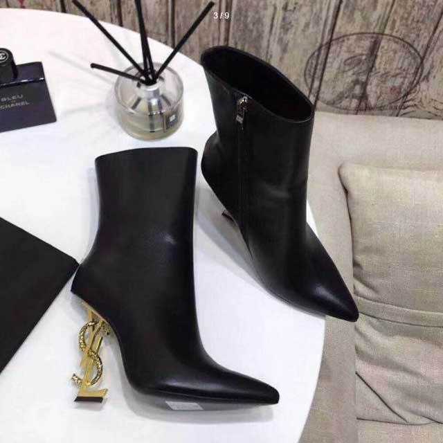Leather Pointed Toe High Heeled Boots